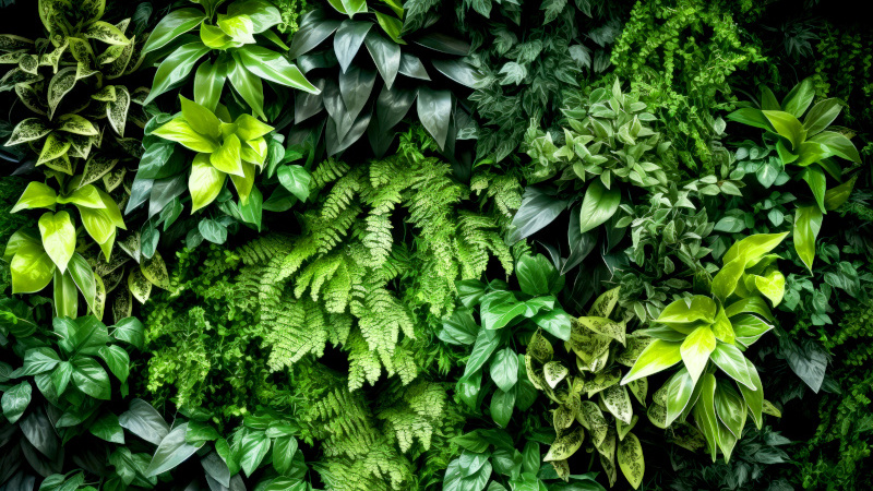 Wand mit Grünpflanzen