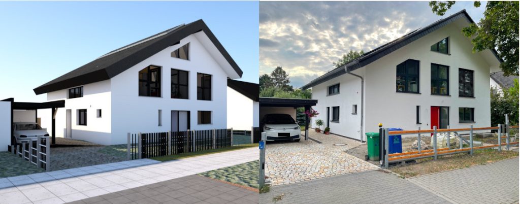 Einfamilienhaus von Florian Techel, Rendering und reales Haus